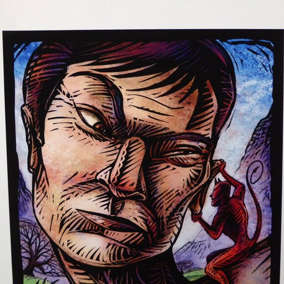 “CONSCIENCE” DEVIL ON SHOULDER FRAMED SIGNED ARTWORK PRINT BY CHET PHILLIPS - Picture 4 of 7